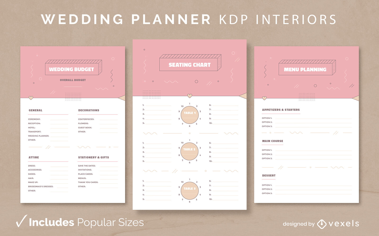 Modelo de diário de planejador de casamento KDP design de interiores