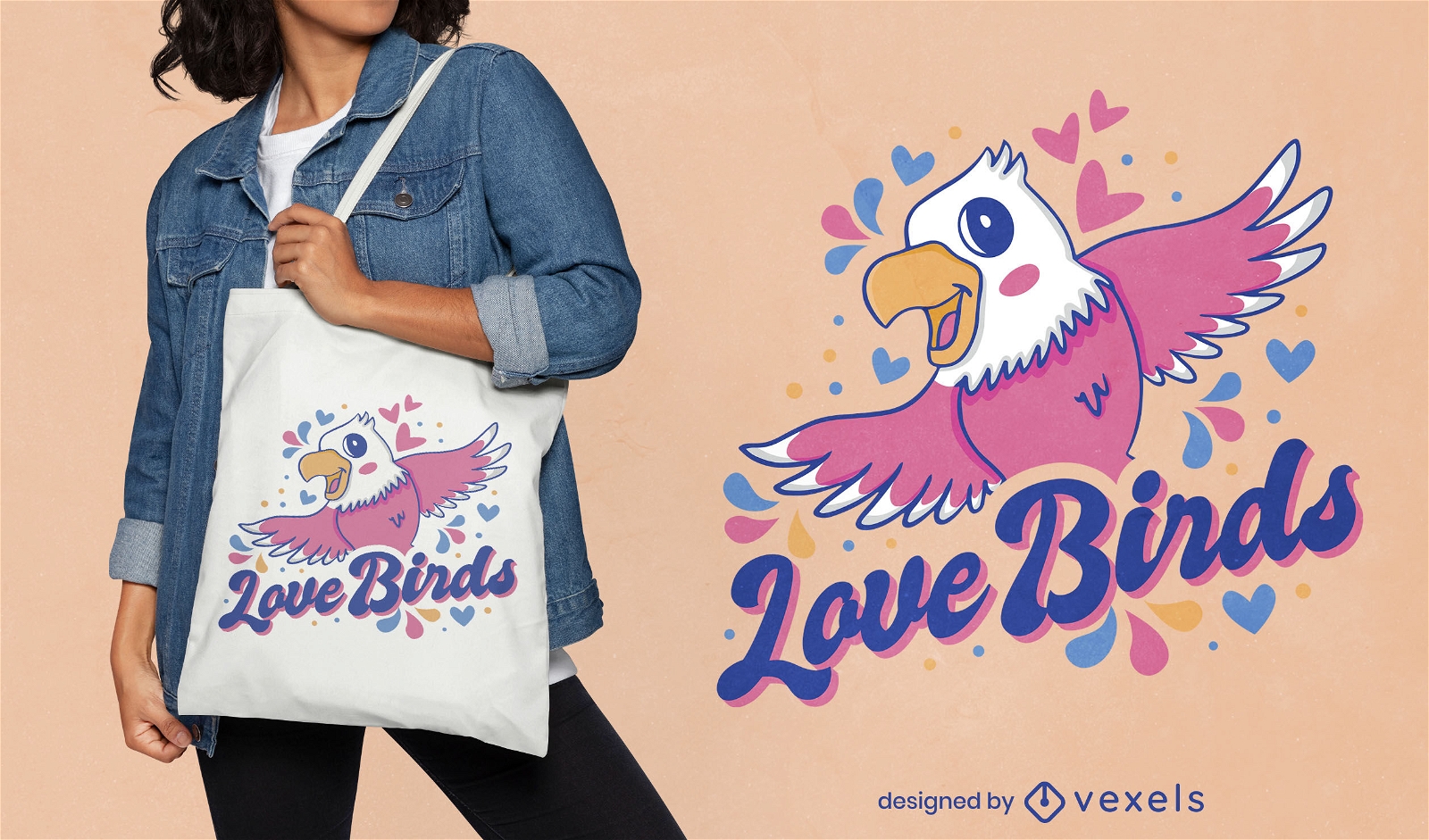 Cute eagle cartoon tote bag design