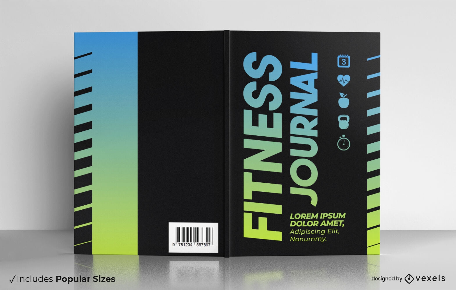 Design de capa de livro gradiente de diário de fitness