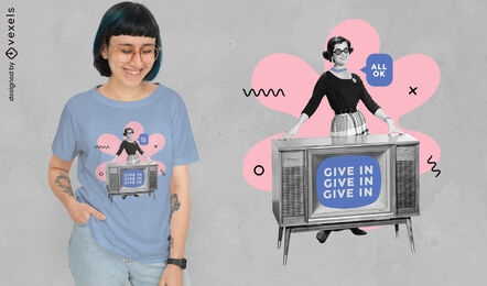 Mujer con camiseta retro de televisión psd