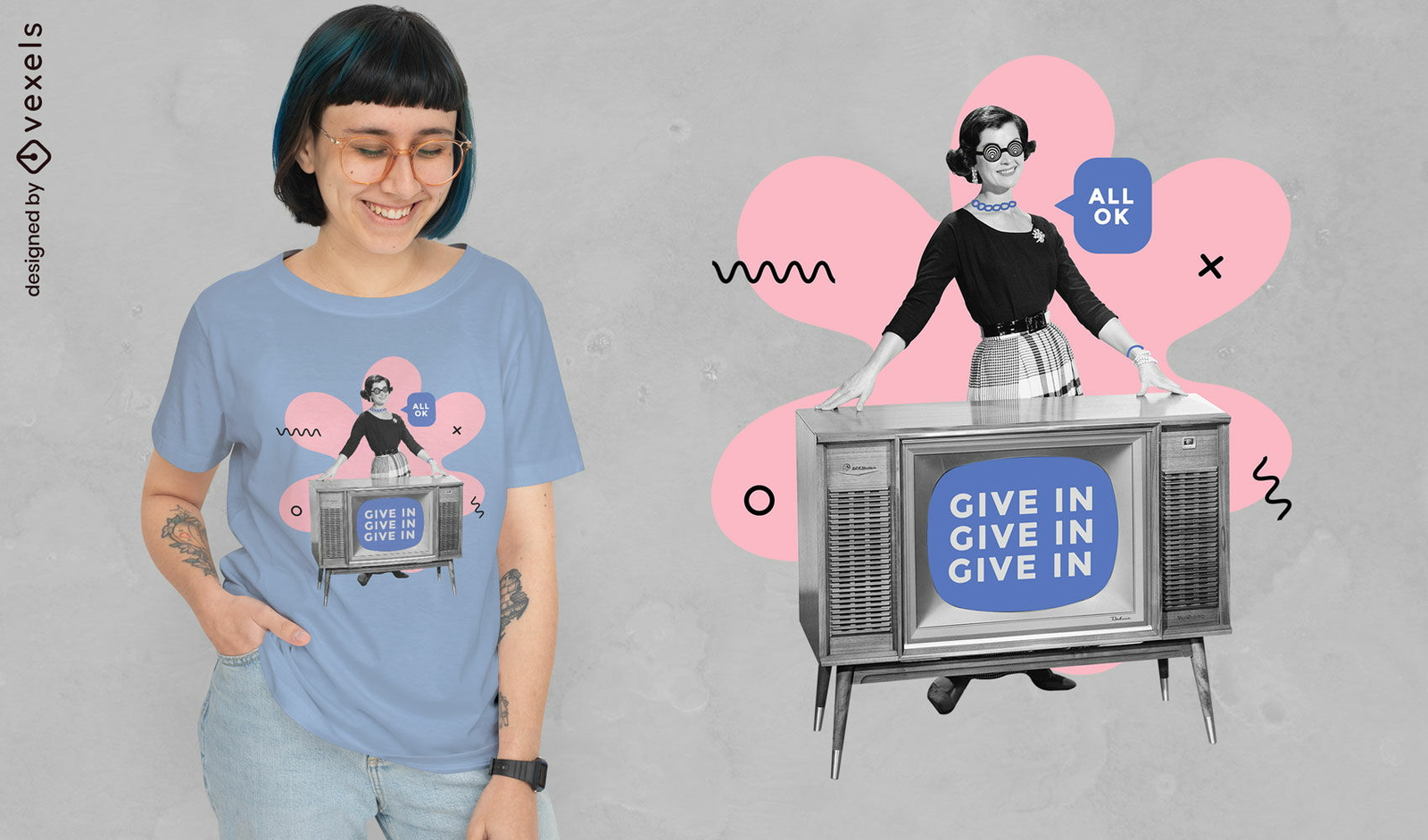 Mulher com t-shirt retro da televisão psd