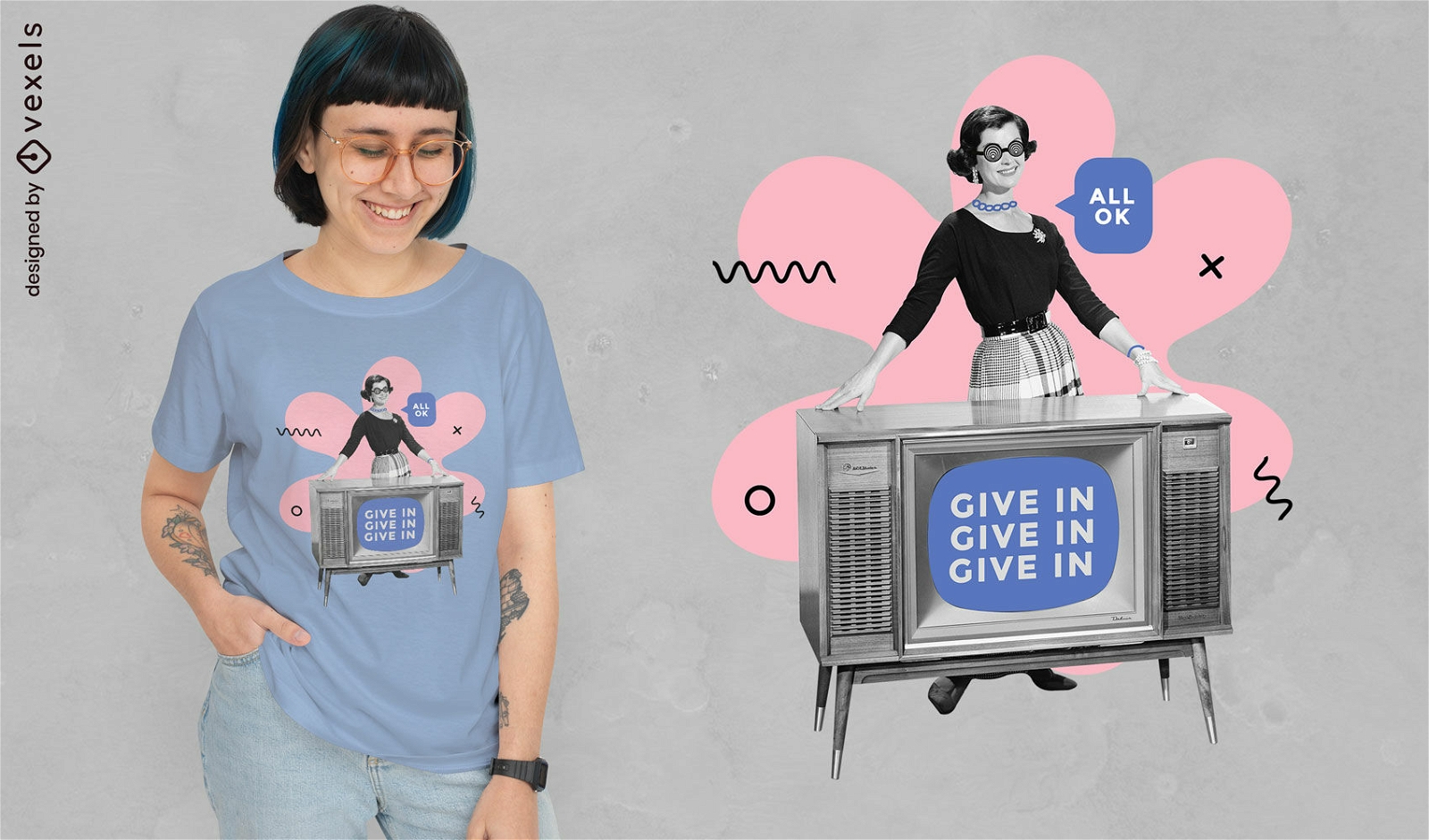 Woman with retro television t-shirt psd