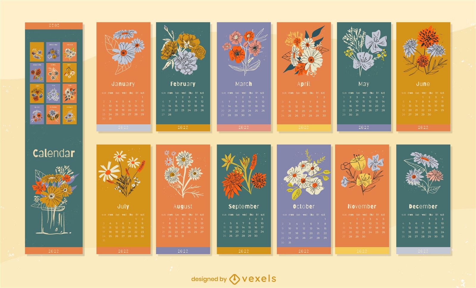 Calendário natural de arranjos de flores 2022