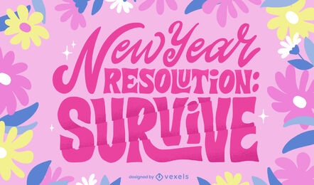 Floral new year holiday lettering design