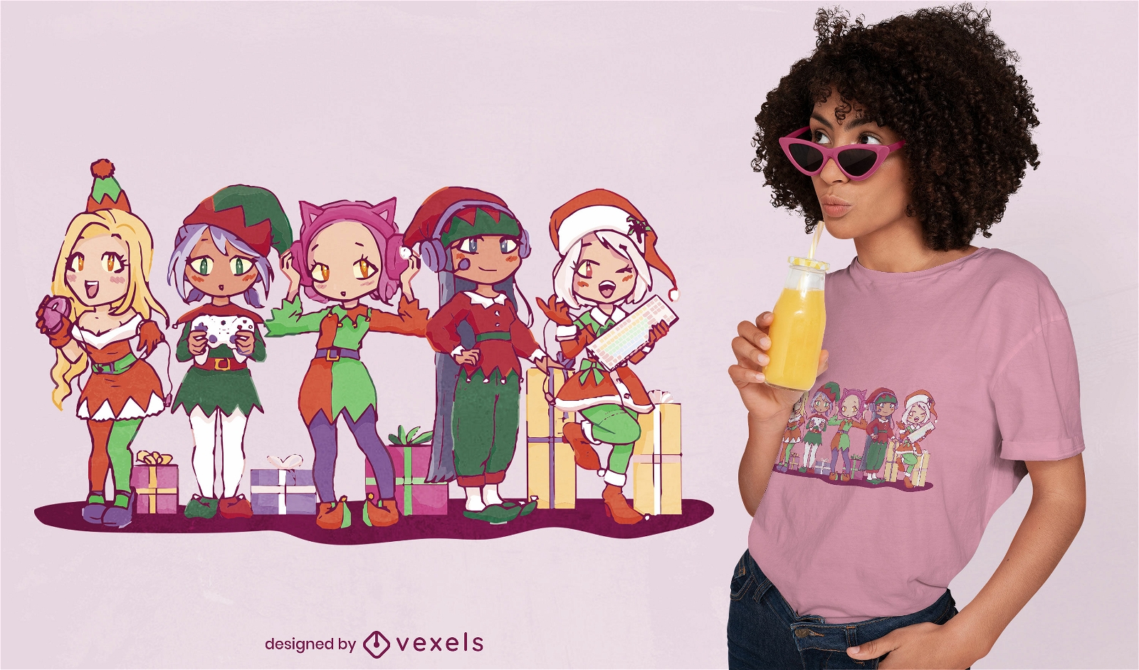 Anime Elfen Weihnachts-T-Shirt-Design