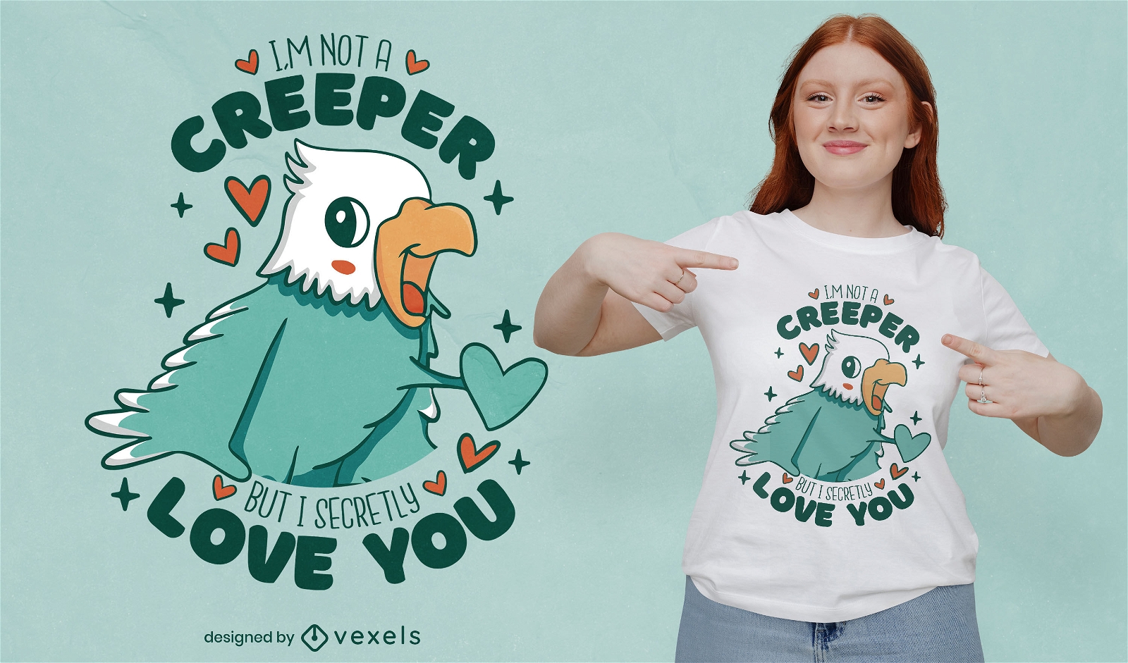 Cartoon bird animal in love t-shirt design