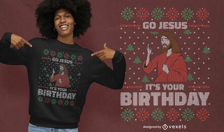 Suéter feio com design de camiseta de aniversário de Jesus