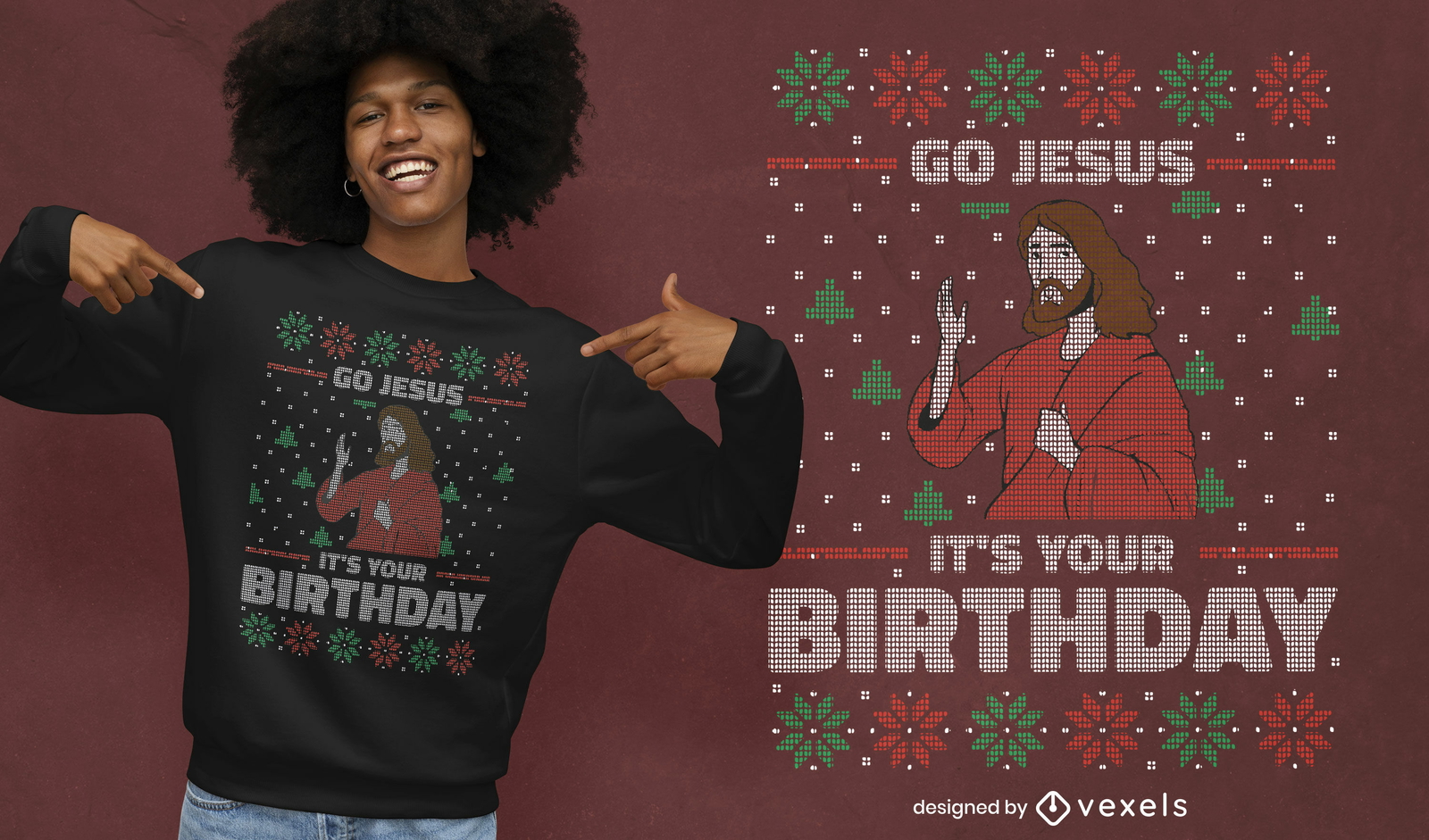 Hässlicher Pullover Jesus Geburtstag T-Shirt Design