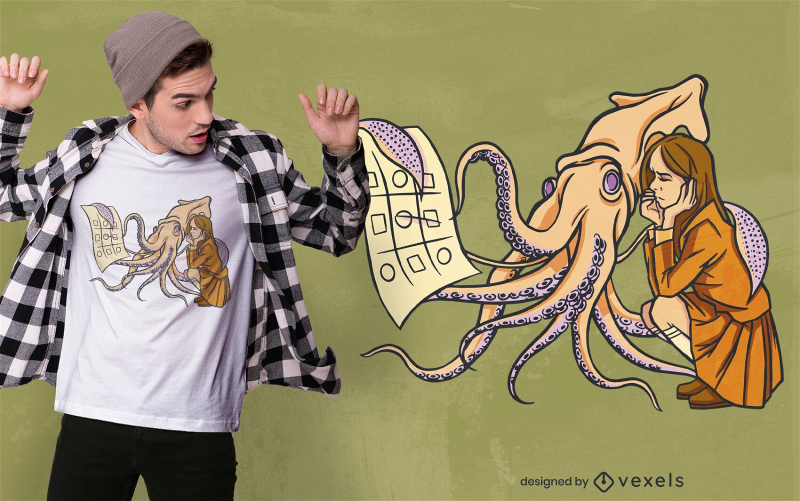 Funny squid playing t-shirt design