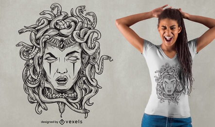 Diseño de camiseta de Medusa dibujada a mano.