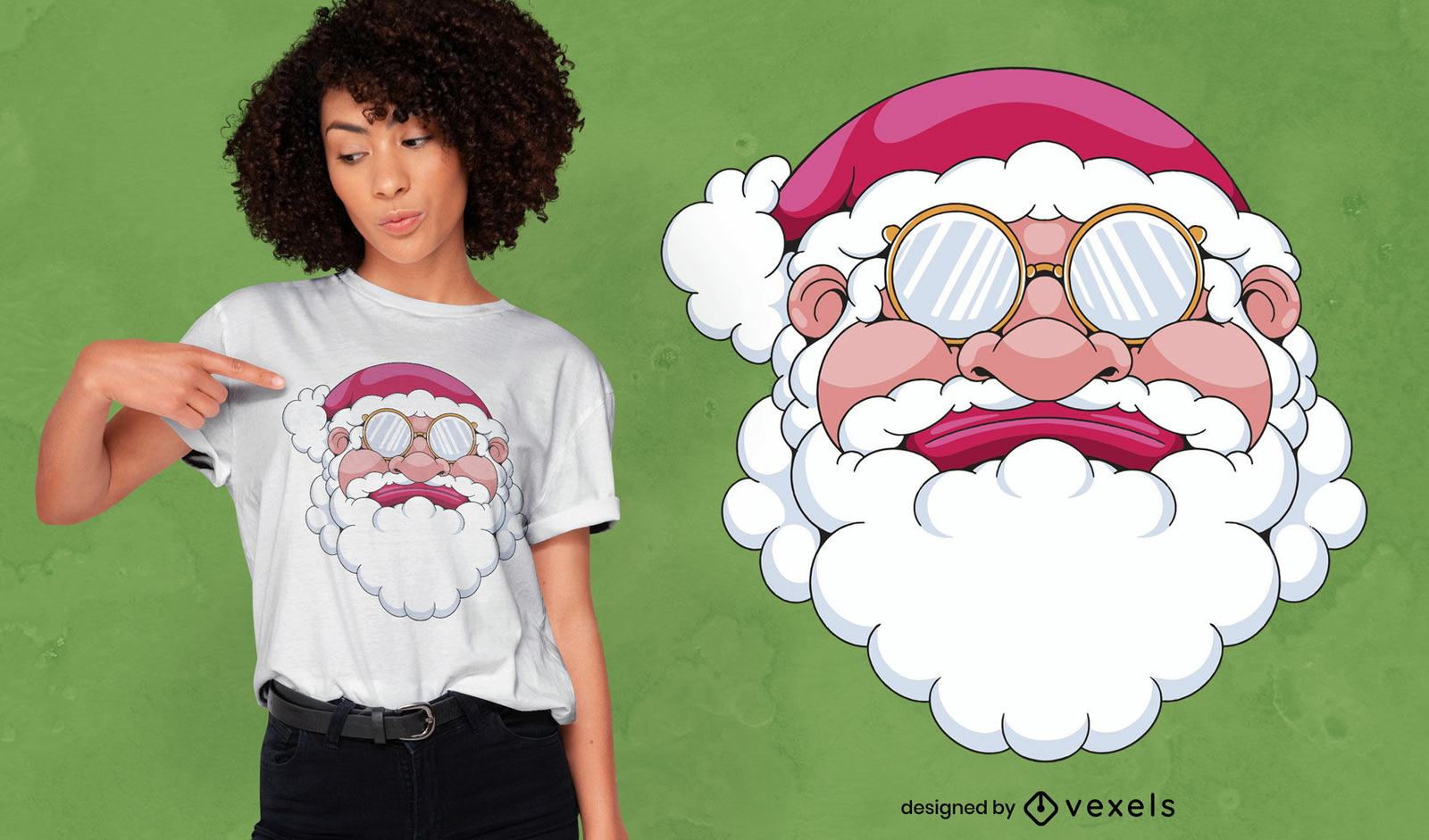 Diseño de camiseta navideña con cabeza de Papá Noel.