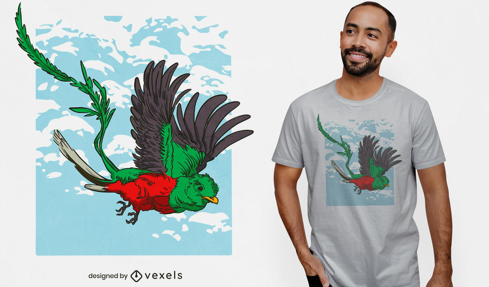 Diseño de camiseta de pájaro cultural Quetzal.