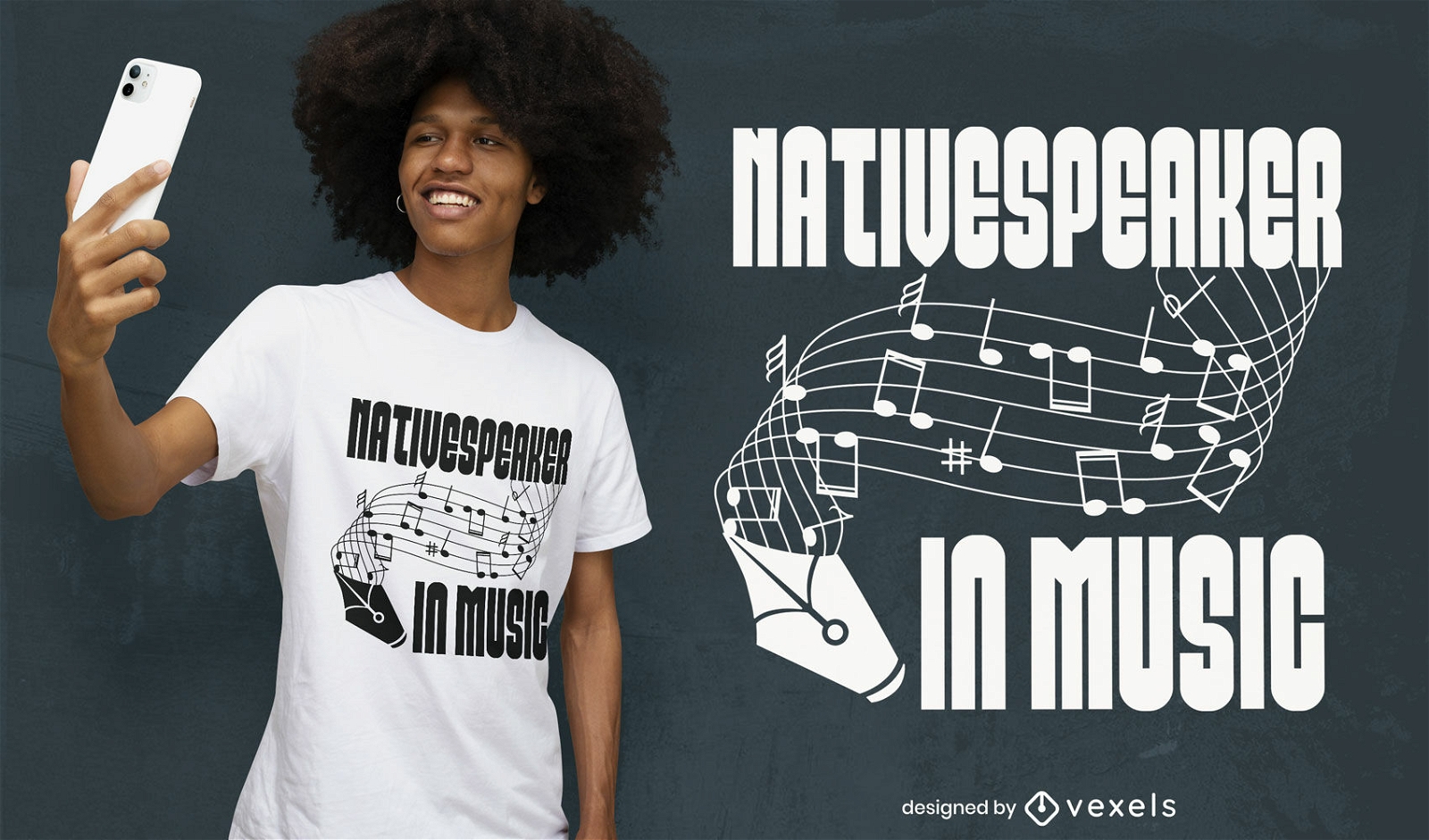 Hablante nativo en diseño de camiseta de música.
