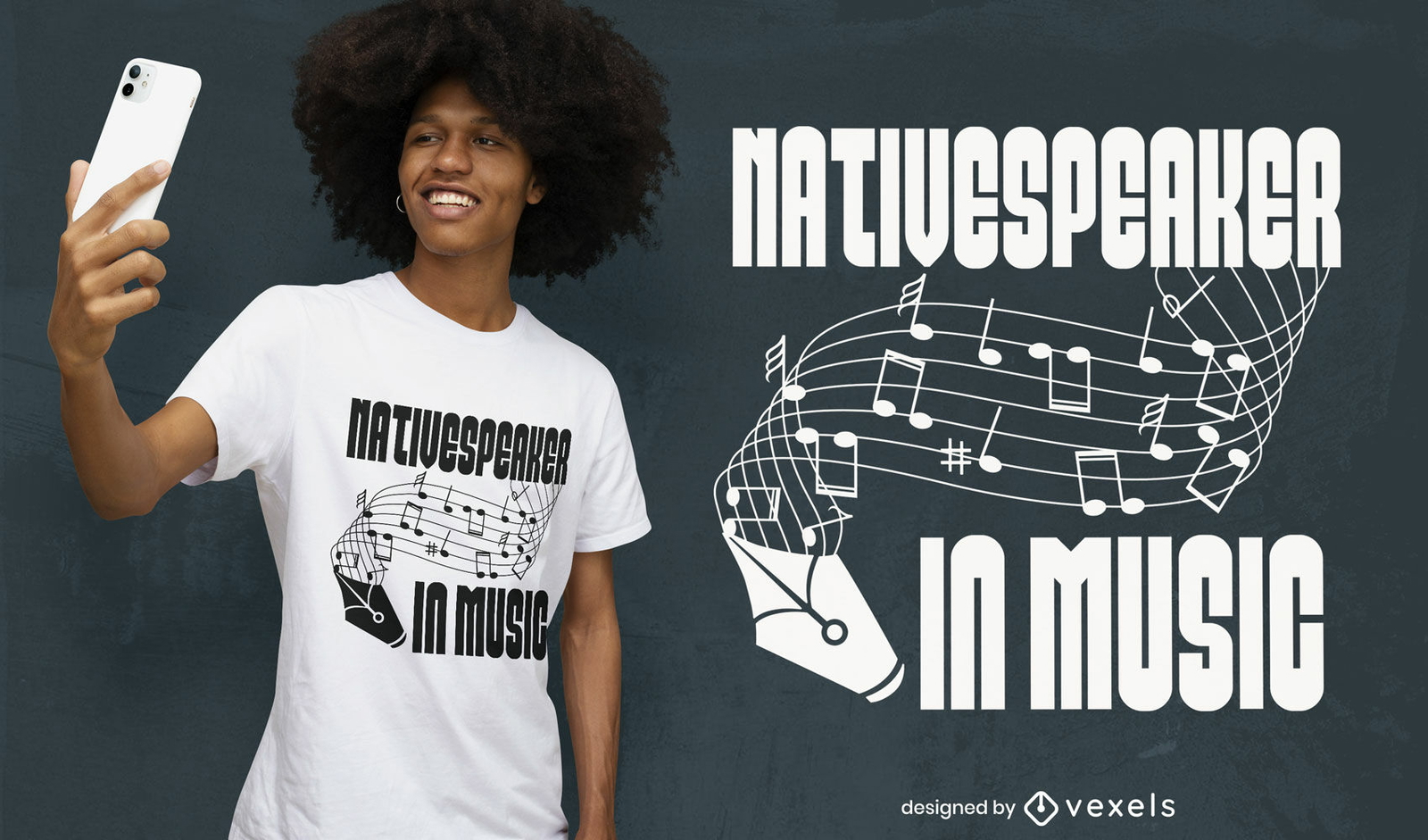 Hablante nativo en diseño de camiseta de música.