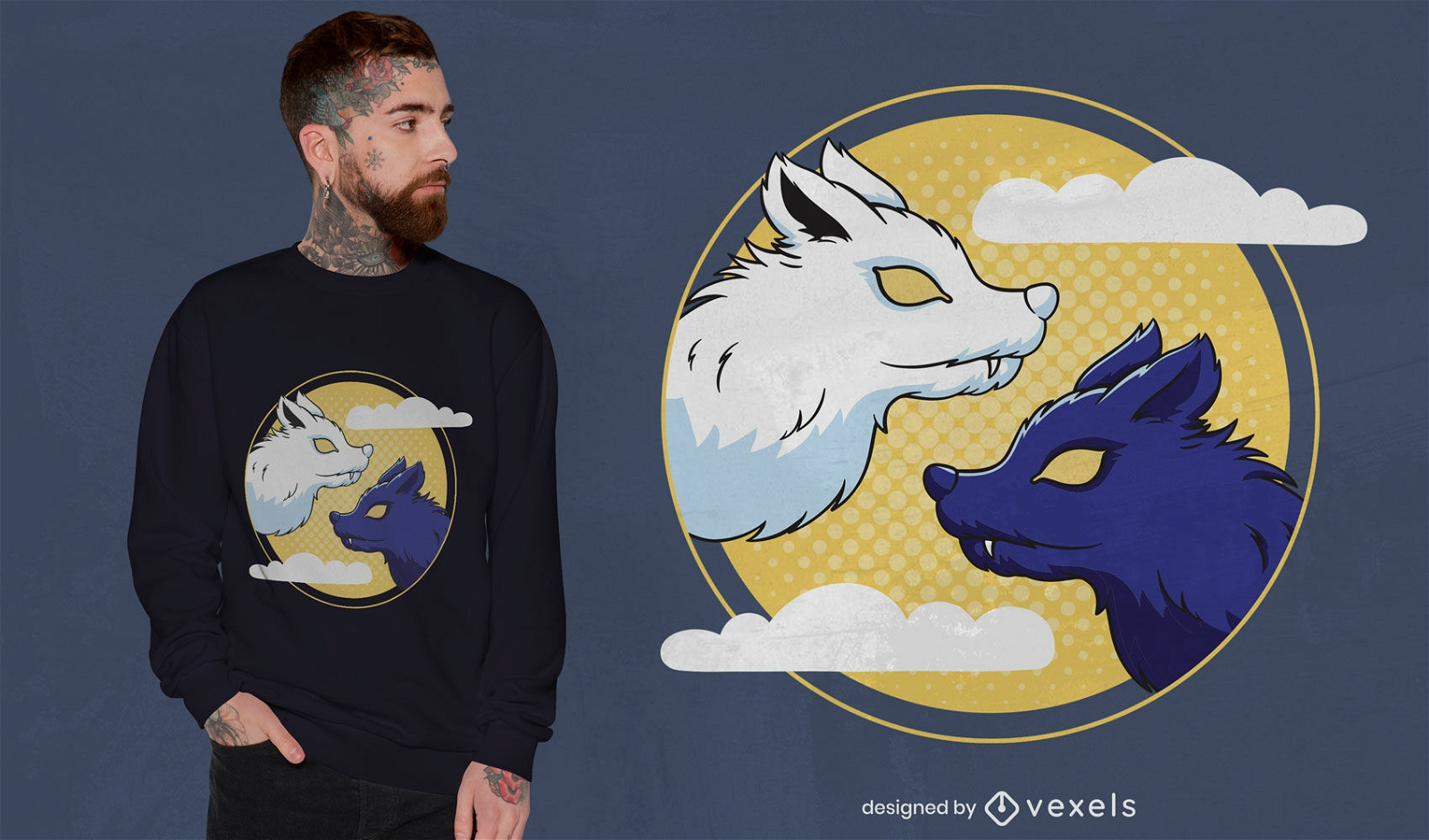 Opposite wolves t-shirt design