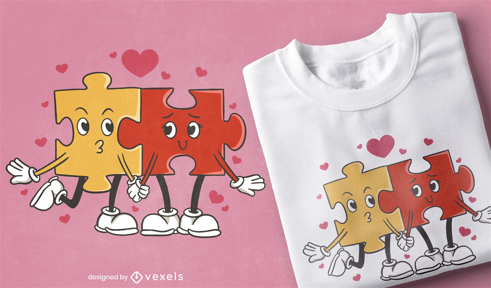 Diseño de camiseta de dibujos animados de amor de rompecabezas