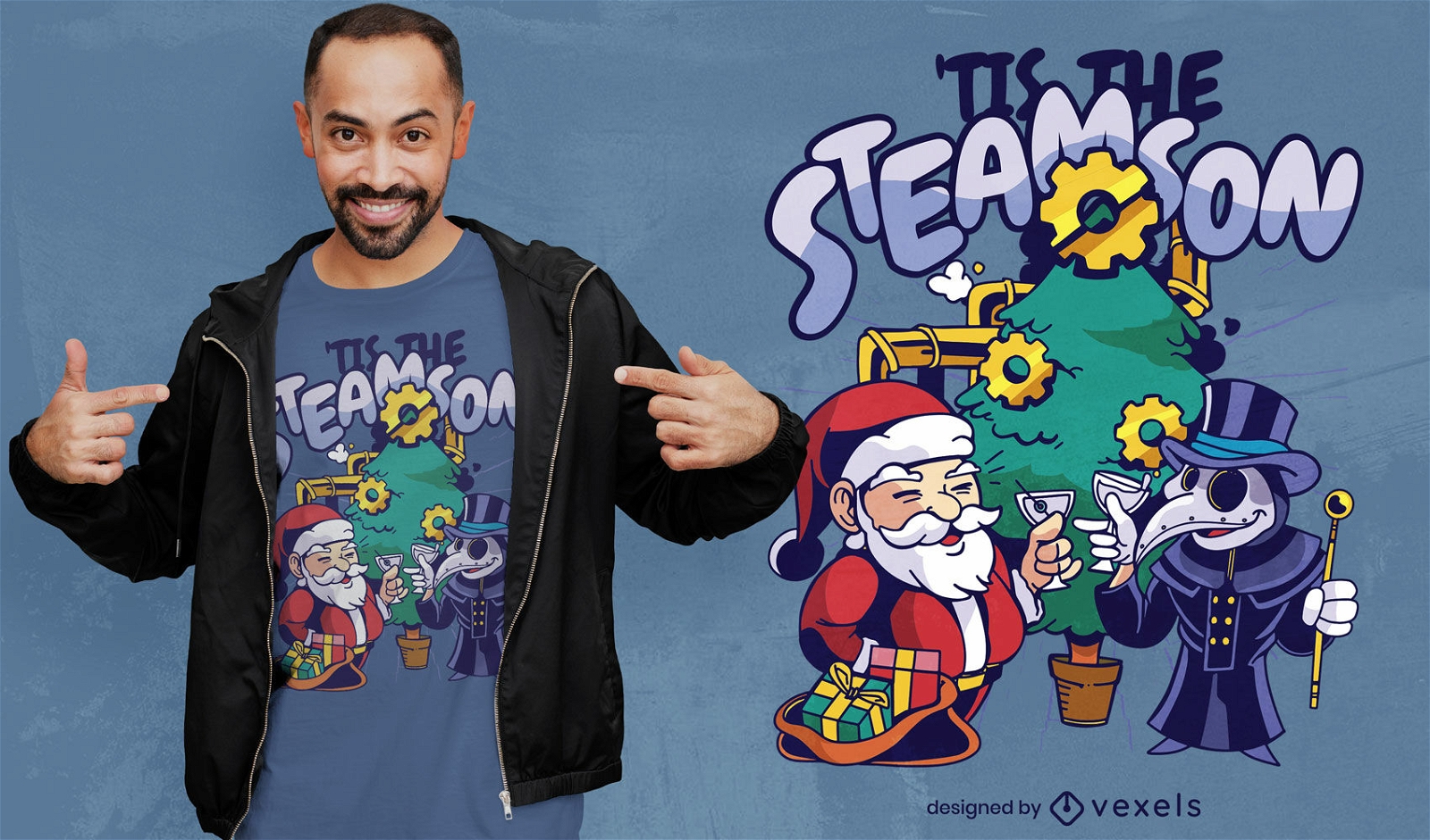 Diseño de camiseta Steampunk Christmas