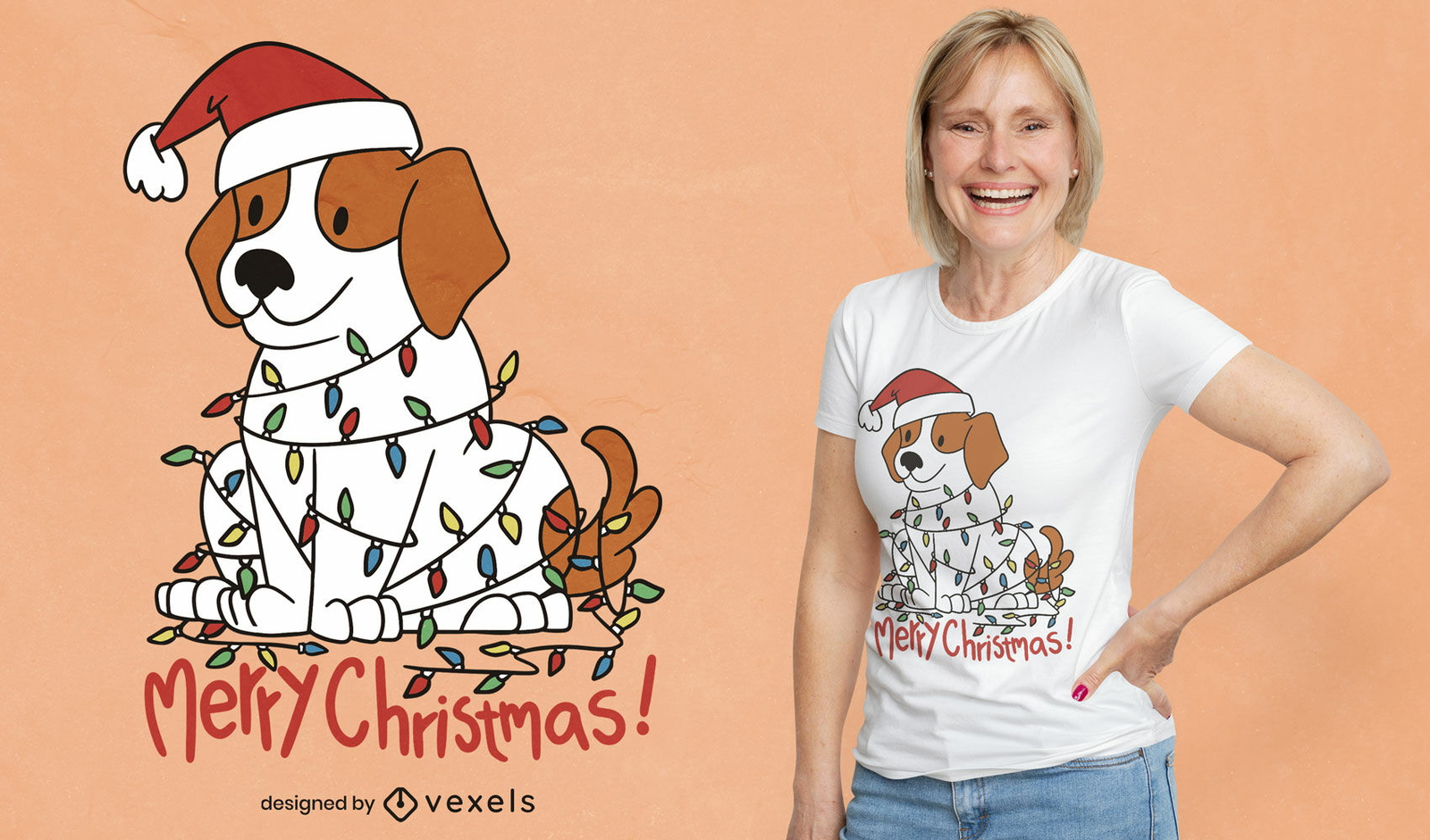 Diseño de camiseta de perro beagle navideño