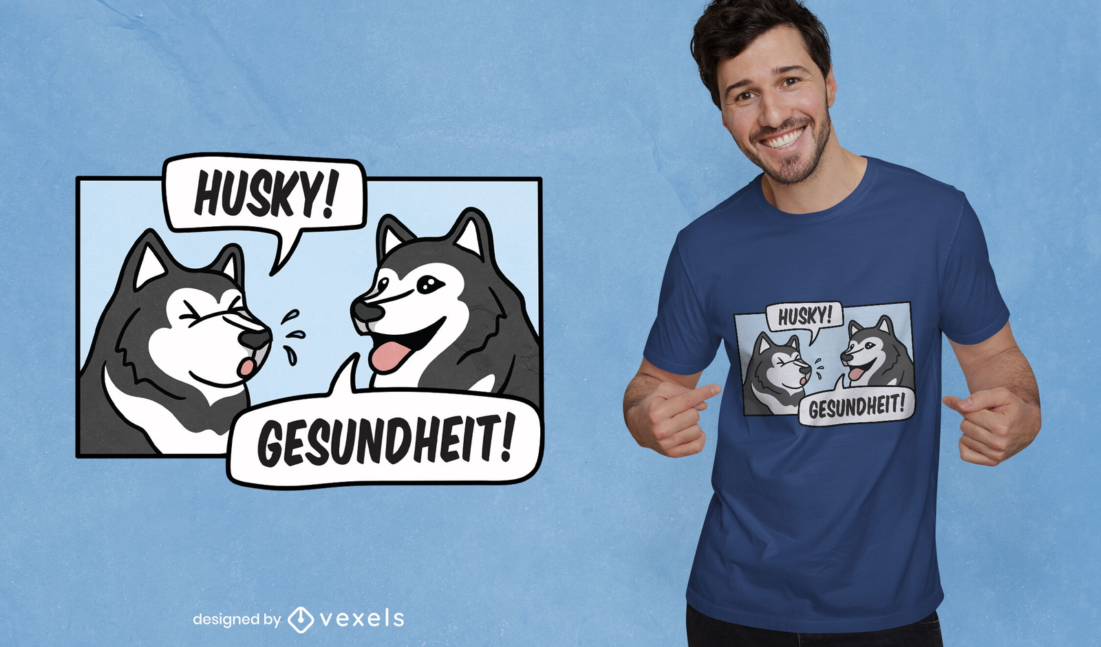 Diseño de camiseta husky estornudo