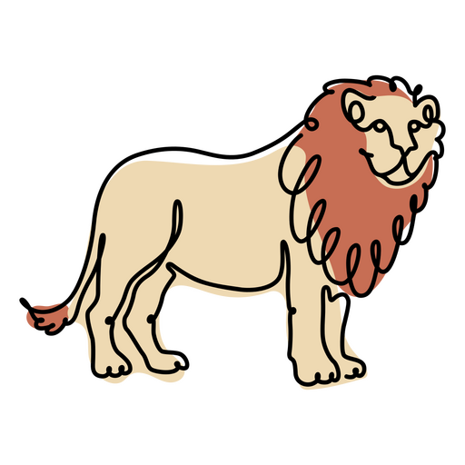 Lion continuous line color PNG Design
