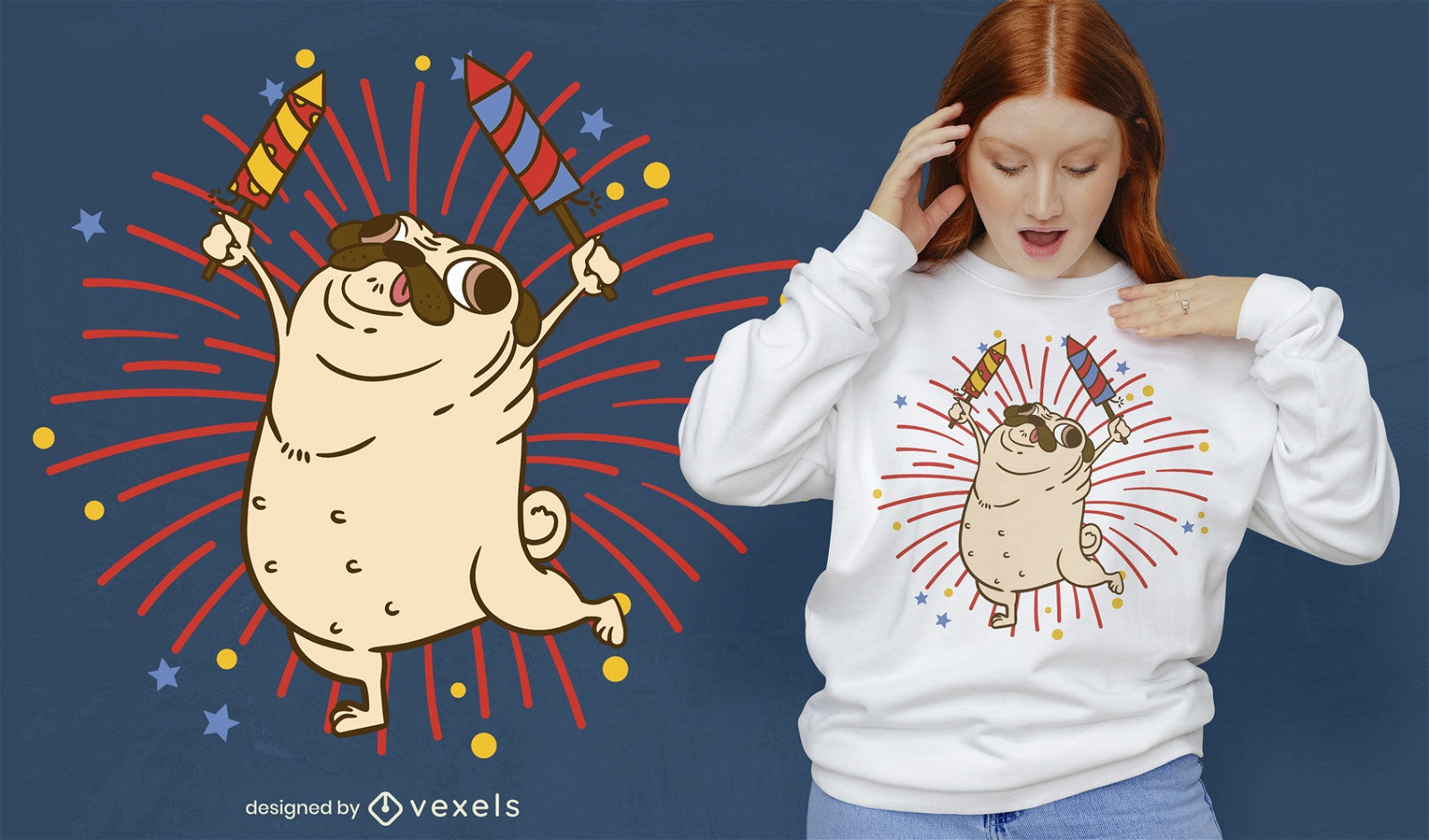 Design de camiseta cão pug de ano novo