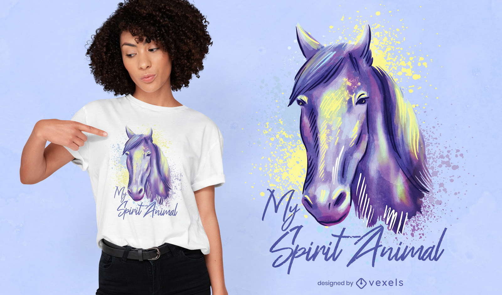 Diseño de camiseta de acuarela animal de espíritu de caballo.