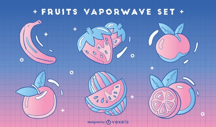 Fruits gradient vaporwave set