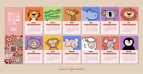Dibujos animados de animales salvajes calendario 2022
