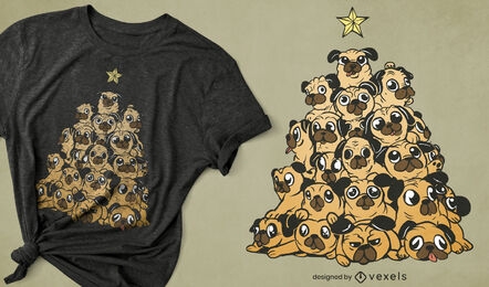 Diseño de camiseta de árbol de Navidad de perros pug.