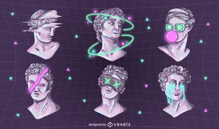 Digitale Statuen-Charakter-Neon-Set