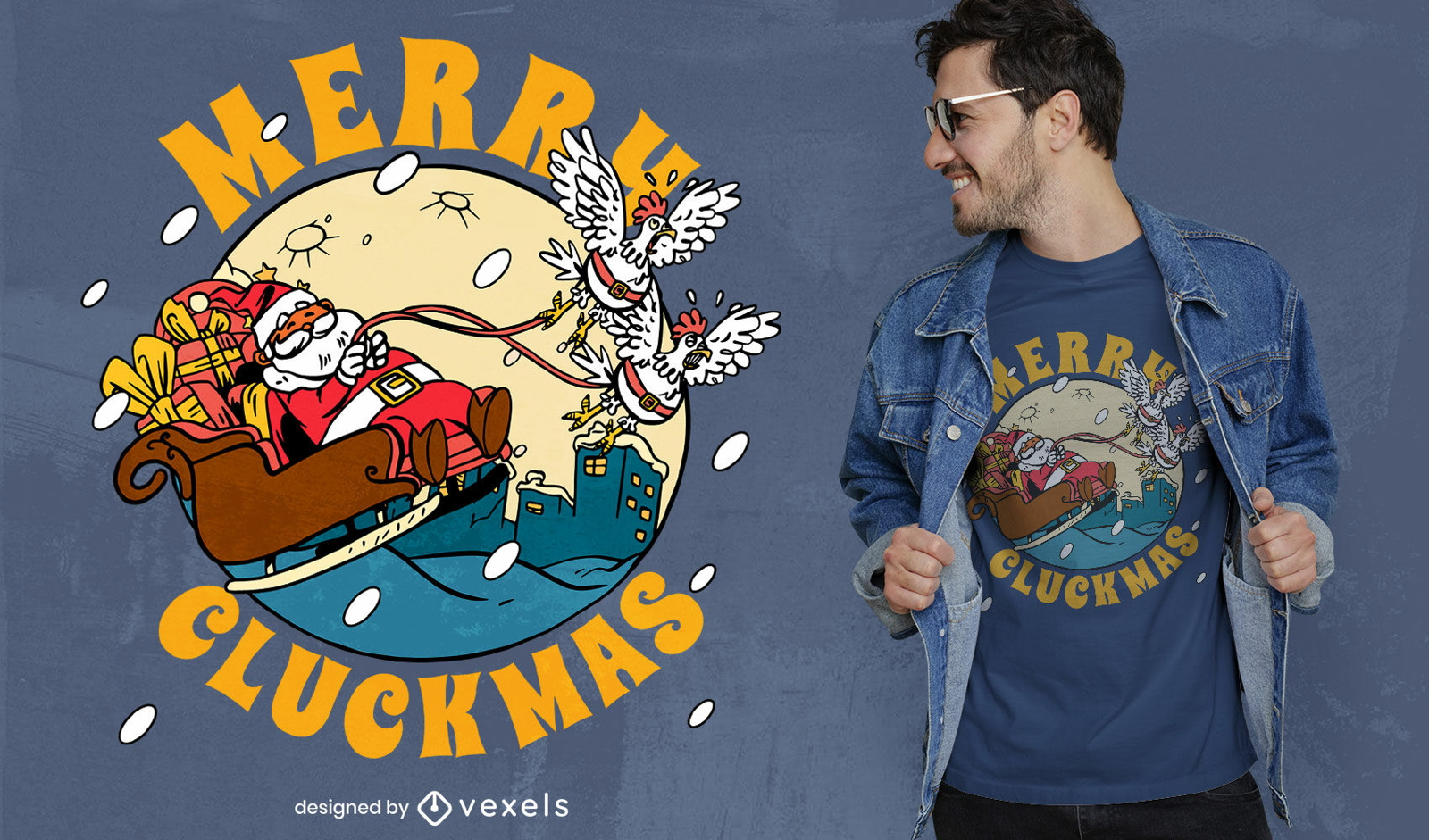 Diseño de camiseta navideña feliz cluckmas