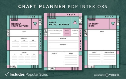 Modelo de design de diário retrô do planejador de artesanato KDP