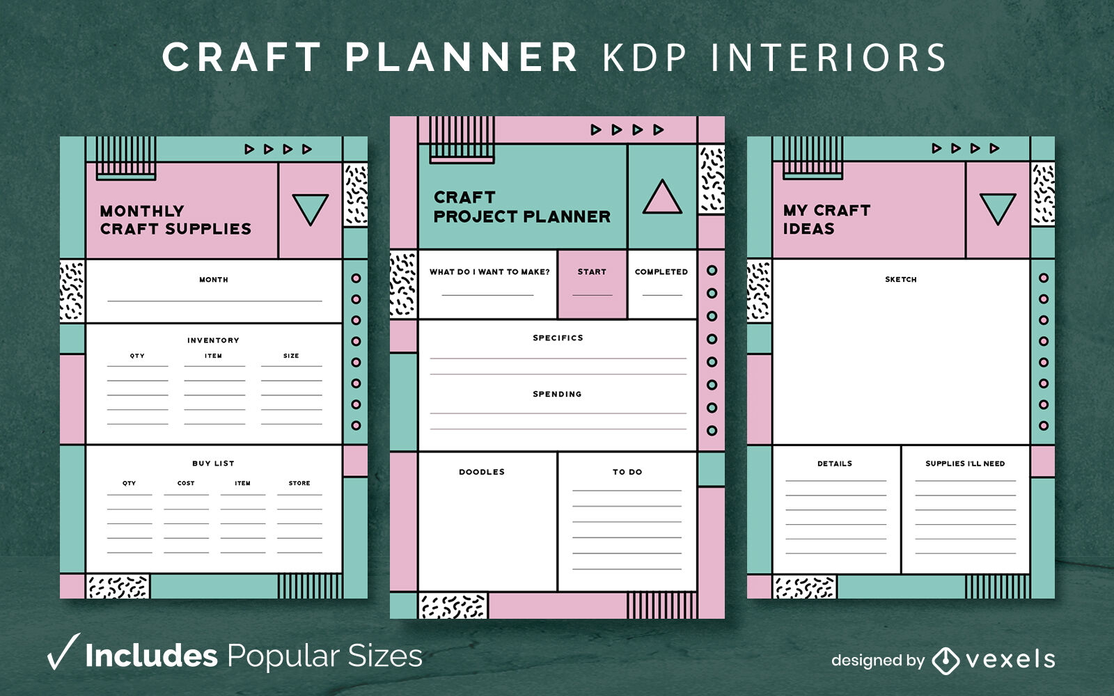 Planificador de manualidades plantilla de diseño de diario retro KDP