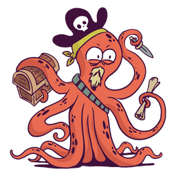 Octopus pirate animal character PNG Design