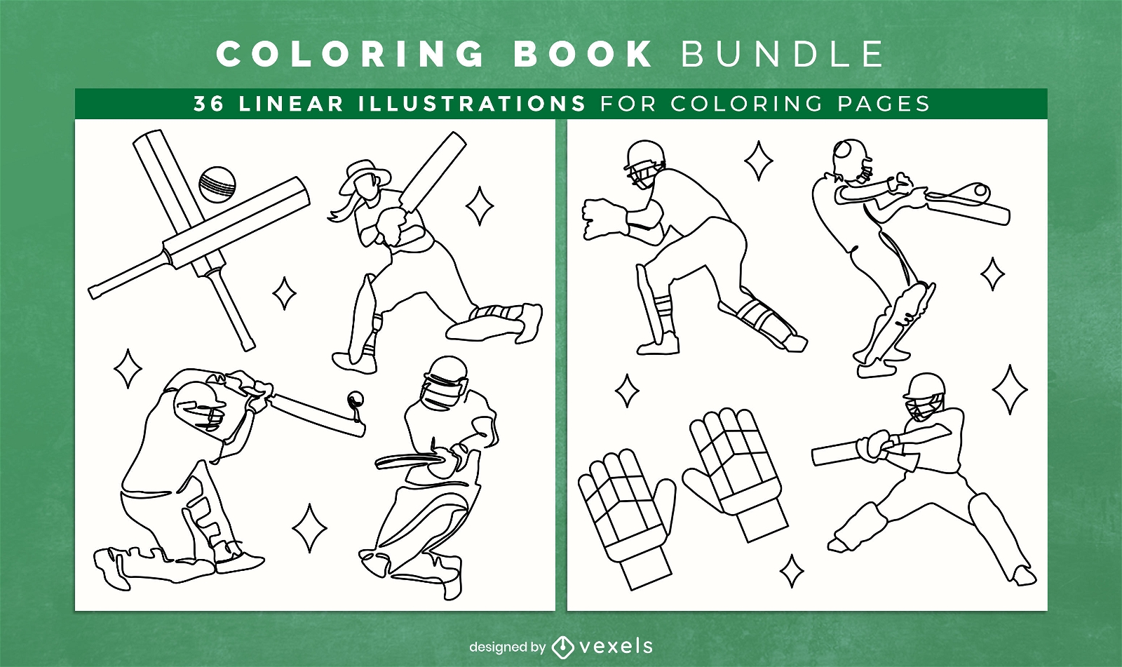 Cricket players coloring book design pages