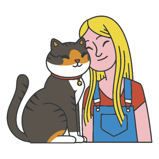 Blonde girl and cat PNG Design
