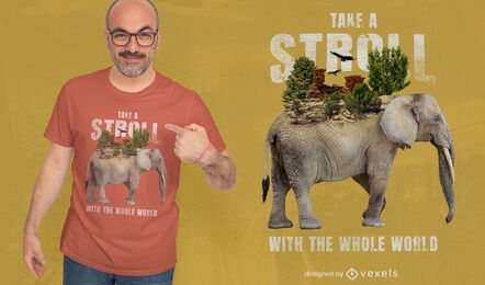 Plantas y árboles en camiseta de elefante psd