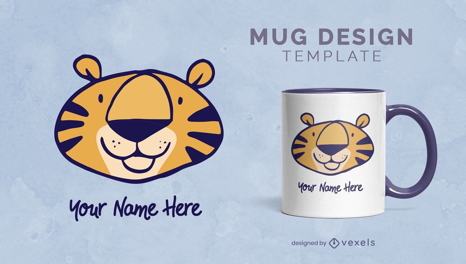 Cartoon tiger animal head mug template