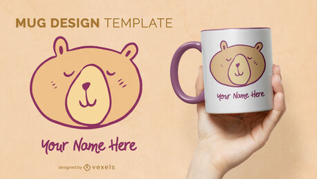 Desenho de caneca de desenho animado de urso feliz