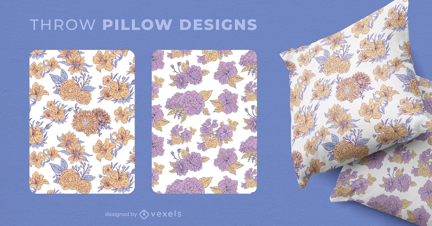 Design de almofadas com estampas de flores