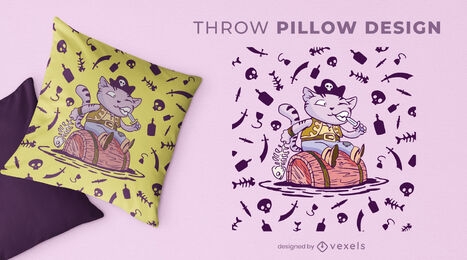 Pirate cat cartoon throw pillow design