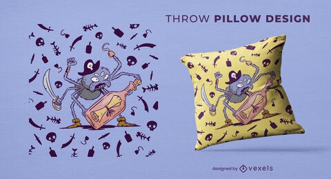 Diseño de almohada de tiro de dibujos animados de araña pirata