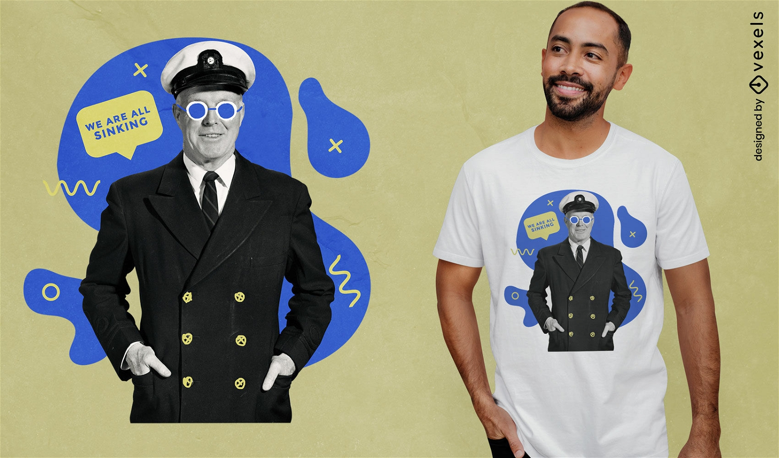 Schiffskapitän im nautischen Uniform-T-Shirt psd