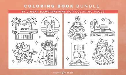 Páginas de design de livro para colorir da América Latina