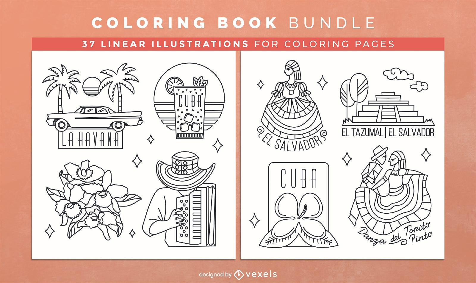 Páginas de diseño de libros para colorear de América Latina