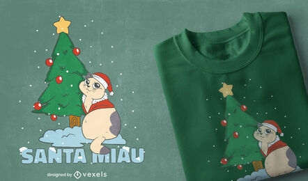 Diseño de camiseta de gato navideño de santa miau
