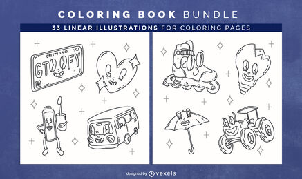 Elementos de dibujos animados para colorear páginas de diseño de libros