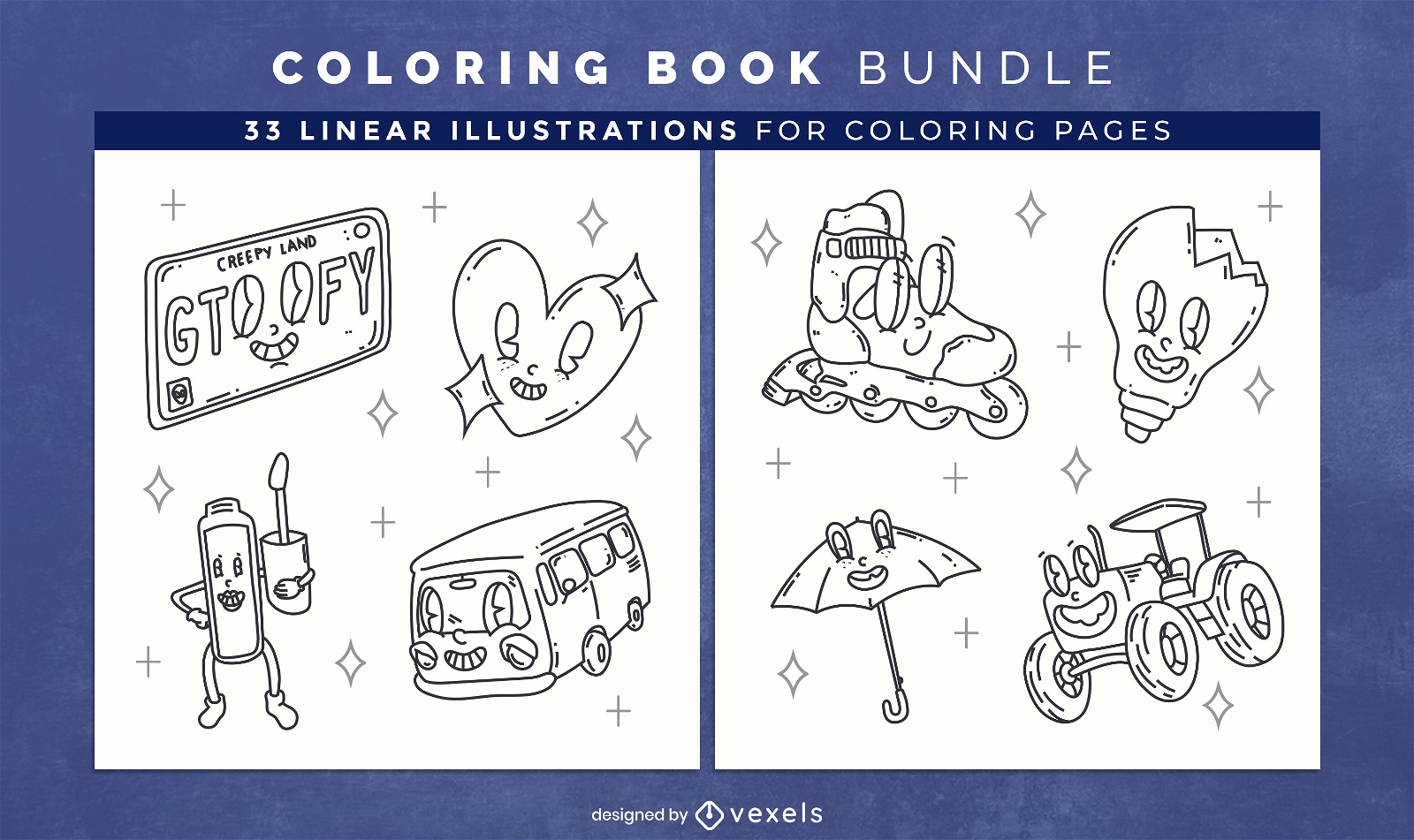 Elementos de dibujos animados para colorear páginas de diseño de libros