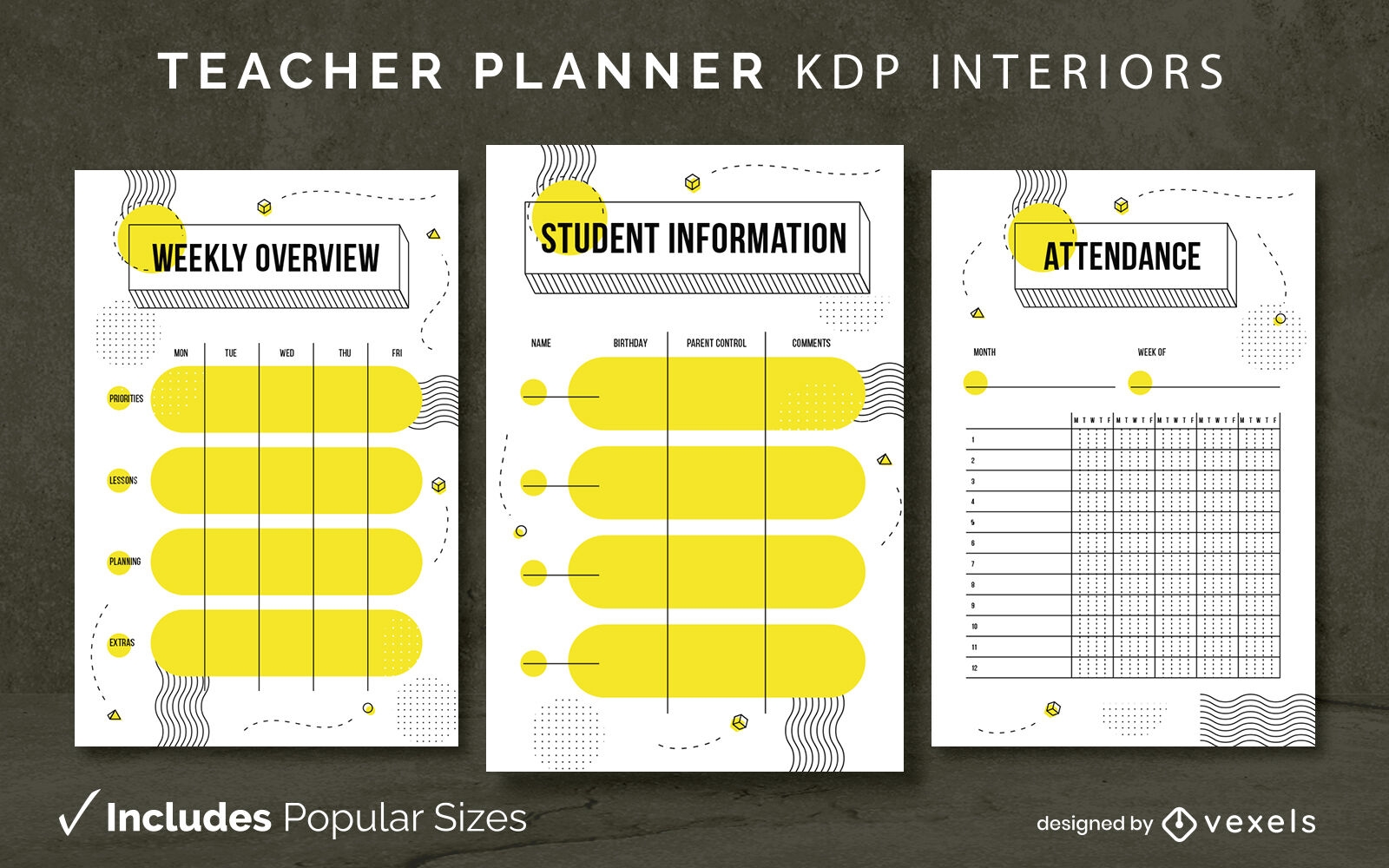 Modelo de planejador de ensino KDP design de interiores