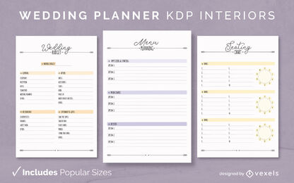 Plantilla de planificador de bodas Diseño de interiores KDP